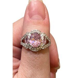 Elegant Sterling Silver Ring With Pink Cubic Zirconia Center Stone